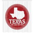 thumbnail image 3 of Texas Star Shower Curtain, Vintage Stamp Pattern Map and the Lone Star State Written in Circular Frame, Fabric Bathroom Set with Hooks, 69W X 70L Inches, Ruby and White, by Ambesonne, 3 of 3