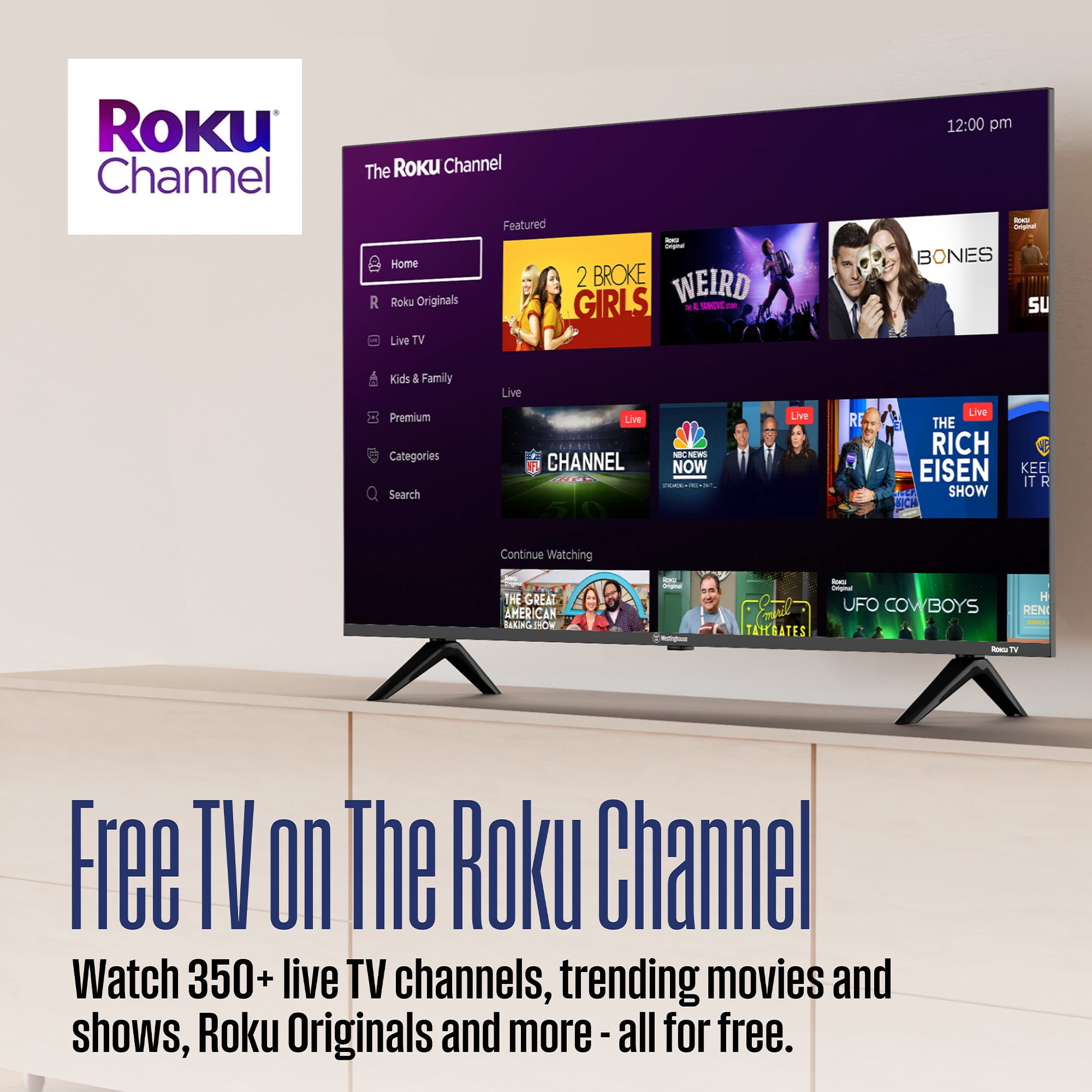 Westinghouse Roku TV - 50 Inch Smart TV, 4K UHD Television with Wi-Fi Connectivity and Mobile App, Flat Screen, Bluetooth, Compatible with Apple AirPlay, Alexa and Google Assistant