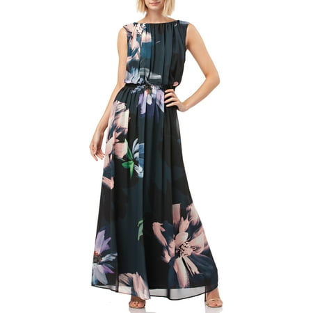 Kay Unger Dresses - Kay Unger Navy Women's Floral Sheer Maxi Dress ...