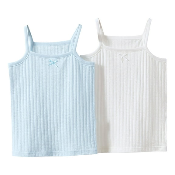 LLYWEY 2 Pack Girls’ Cotton Undershirts, Toddler Girls Sleeveless Cami Tank Tops, Summer Breathable Soft Sleeveless Camisoles BT-13 Blue 8T
