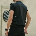 thumbnail image 3 of Biker Faux Leather Waistcoat Mens Cut Motorcycle Black Various Club Pocket Vests, 3 of 5