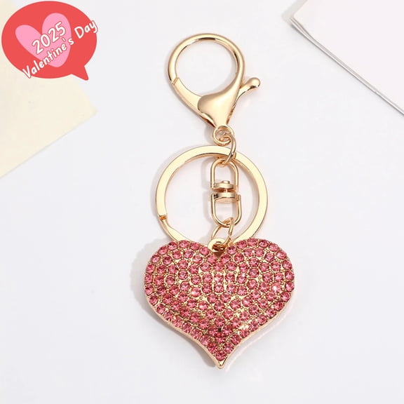 Keychains for Women - Glitter Keychain - Crystal Heart Keychain Valentine's Day Bling Cute Sparkling Key Ring Gifts for Women (Pink)