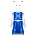 thumbnail image 5 of LiiYii Girls Alien Outfit Kids Party Fancy Dress Ups Outfits Glossy Dress with Arm Sleeve Hair Hoop Set Royal Blue 14, 5 of 7