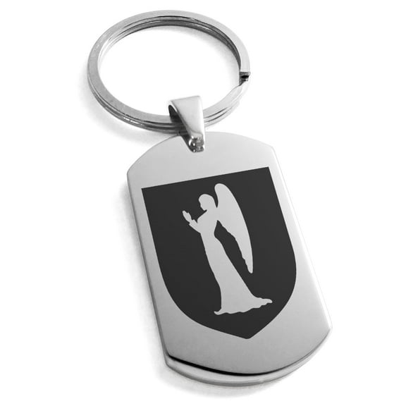 Tioneer Stainless Steel Angel Divinity Coat of Arms Shield Engraved Dog Tag Keychain Keyring