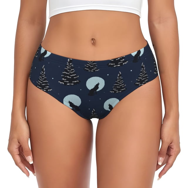 Fotbe Night Forest Wolf Calzones Estampados para Mujer – Ropa Interior de Algodón, Cómoda, Suave y Elástica-3X-Large