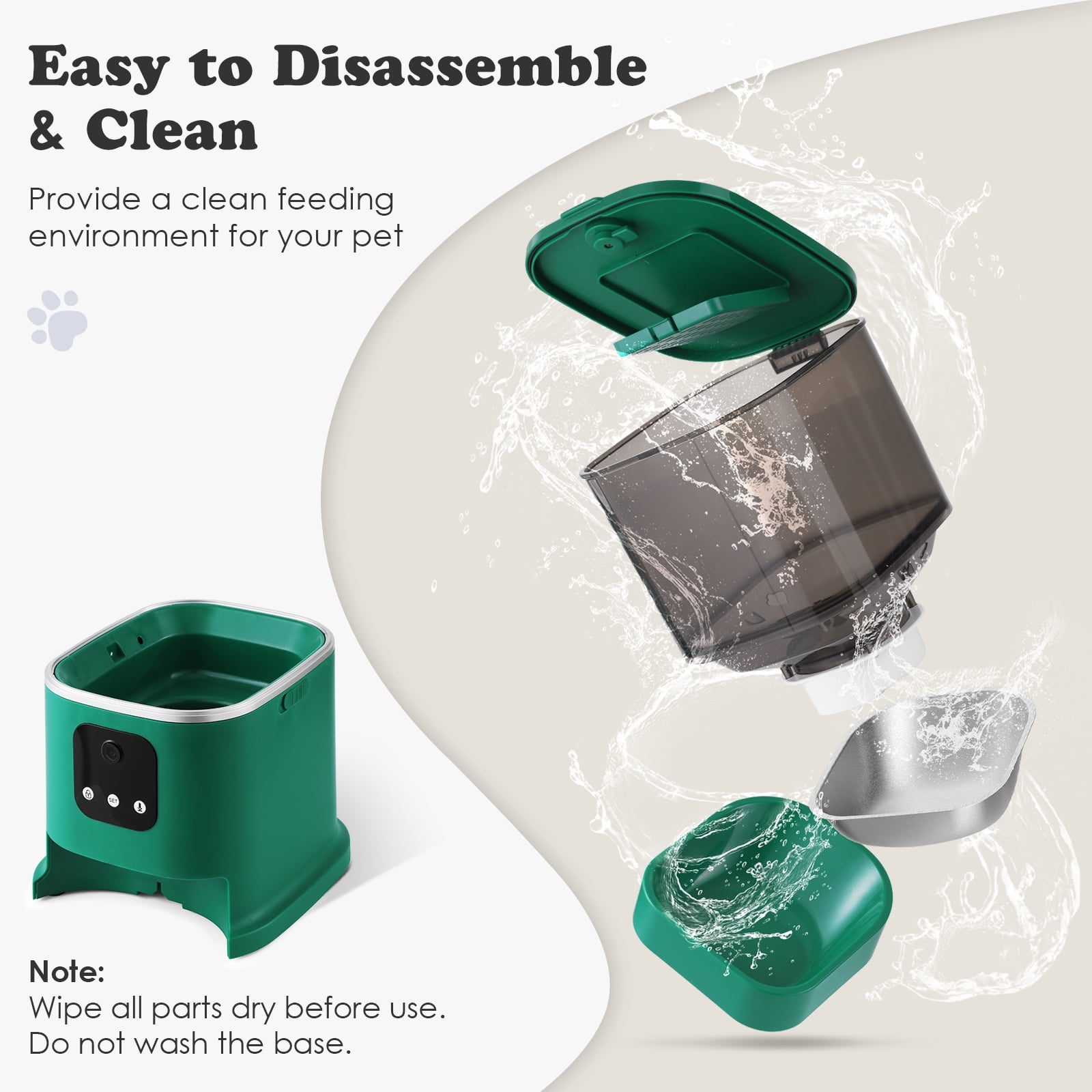 Automatic Pet Feeder with Camera, 2.4G WiFi APP Control, Timed Feeding, 6L Capacity for Cats and Dogs, Green