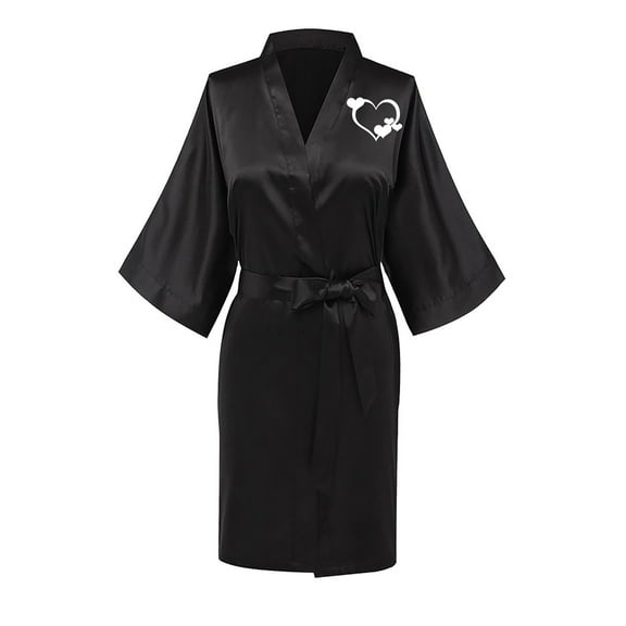 Jacenvly Nightgowns for Women Skin-Friendly Women'S Nightgowns & Sleepshirts Fashionable Front Back Printed Solid Color Ice Silk Bathrobe Home Clothing Black