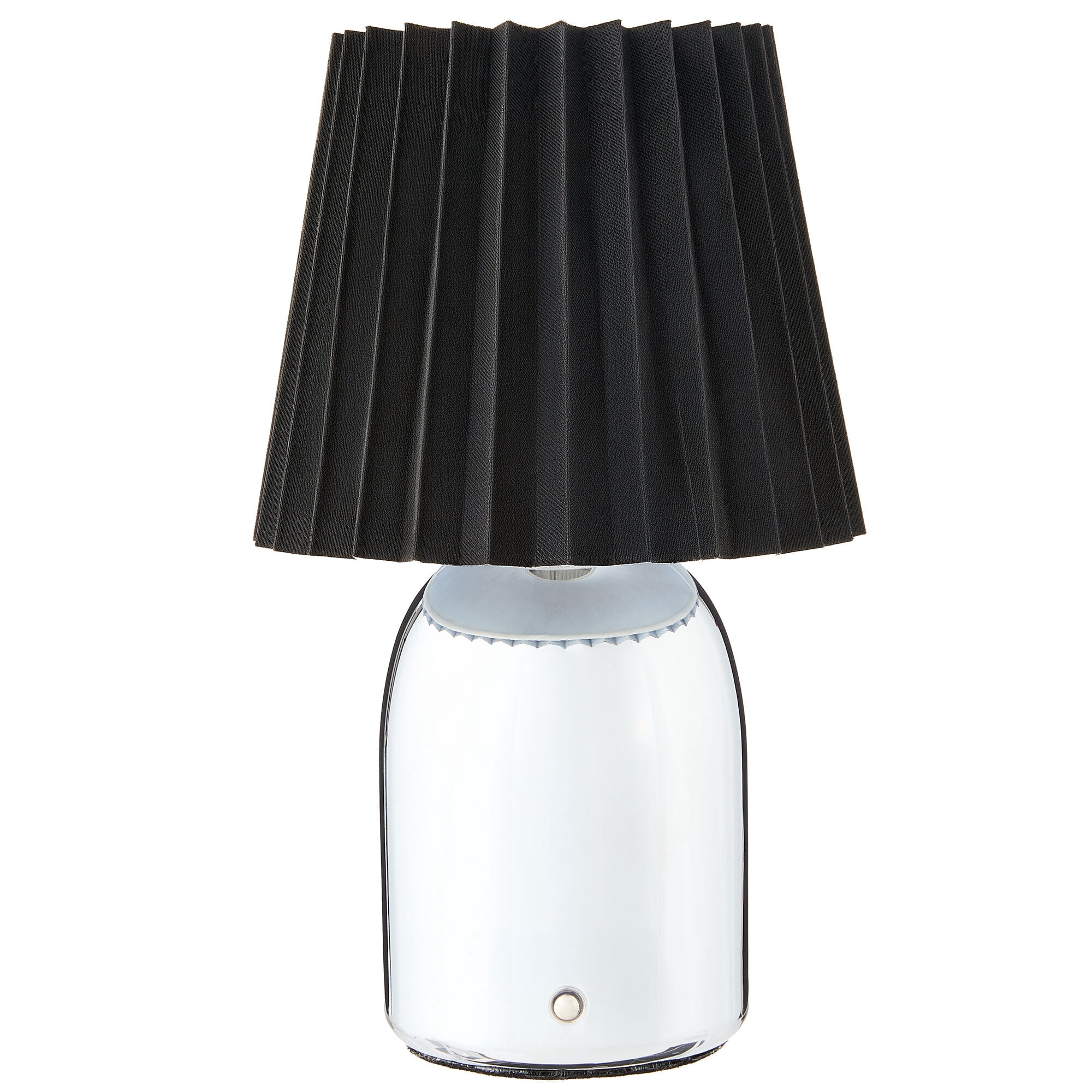 Mainstays 11 in Chrome Rechargeable LED Portable Table Lamp with Touch Sensor and Black Linen Shade