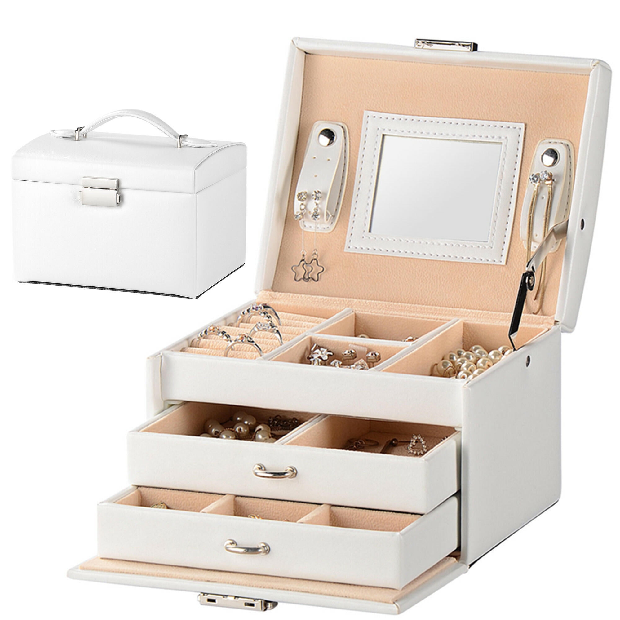 PU Leather Jewelry Storage Organizer Travel Case Multi Layer Jewelry Showcase with Mirror SortWise