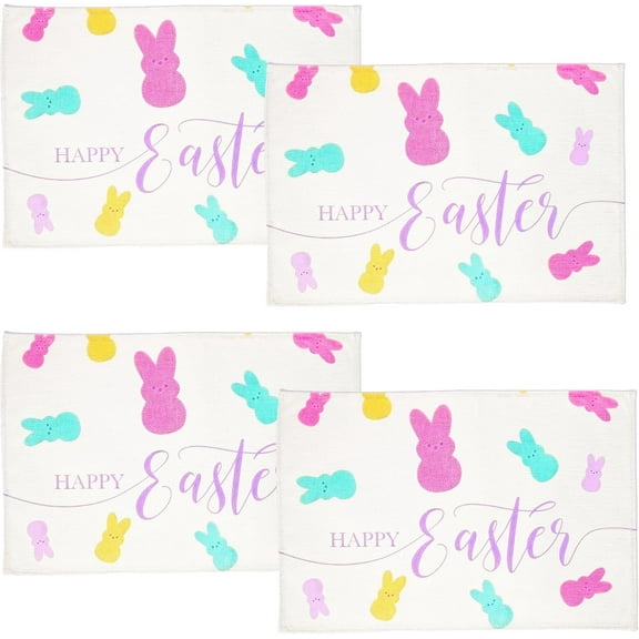 Happy Bunny Easter Placemats Set of 4, 12x18 Inch Easter Spring Table Mats for Table Indoor Home Party Decor