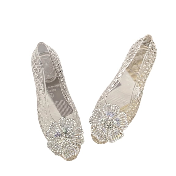 Stunner Women's Beach Jelly Shoes Flower Slip On Crystal Summer Soft Hollow Ballet Flats