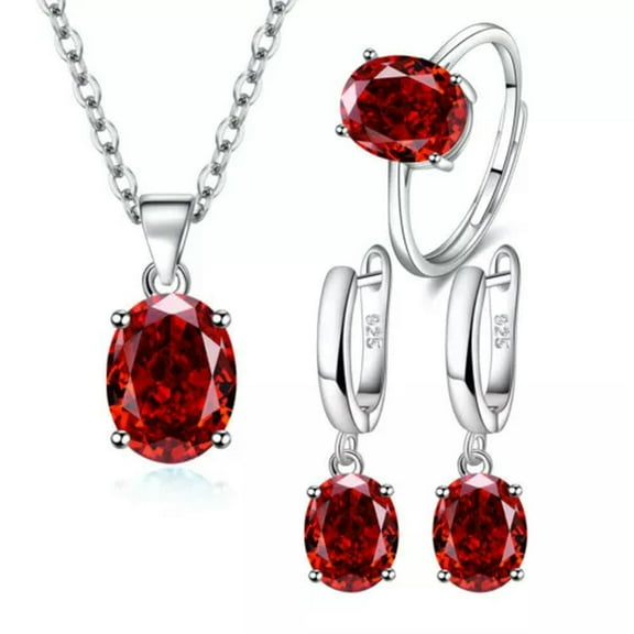 GKNET Women 925 Sterling Silver Oval Zircon Necklace Earrings Rings Sets 5 Color-Red