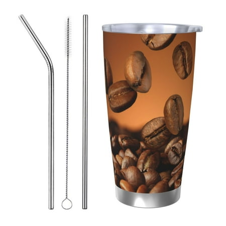 

Uemuo Coffee Beans Print Travel Coffee Mug 20oz Double-walled Car Cup Stainless Steel Insulated Tumbler Leak-proof Travel Cup Reusable Straw Car Cup-Straw Three-piece Set