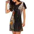 thumbnail image 2 of Fotbe Black Cat in Wildflowers Bata de Dormir para Mujer con Estampado, Camisón de Algodón de Manga Corta, Ropa de Dormir Casual, 2 of 6