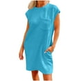 thumbnail image 1 of Birdeem Robes pour Femmes Mode Féminine Automne Couleur Unie Col Rond Poches Manches Courtes Robes, 1 of 10