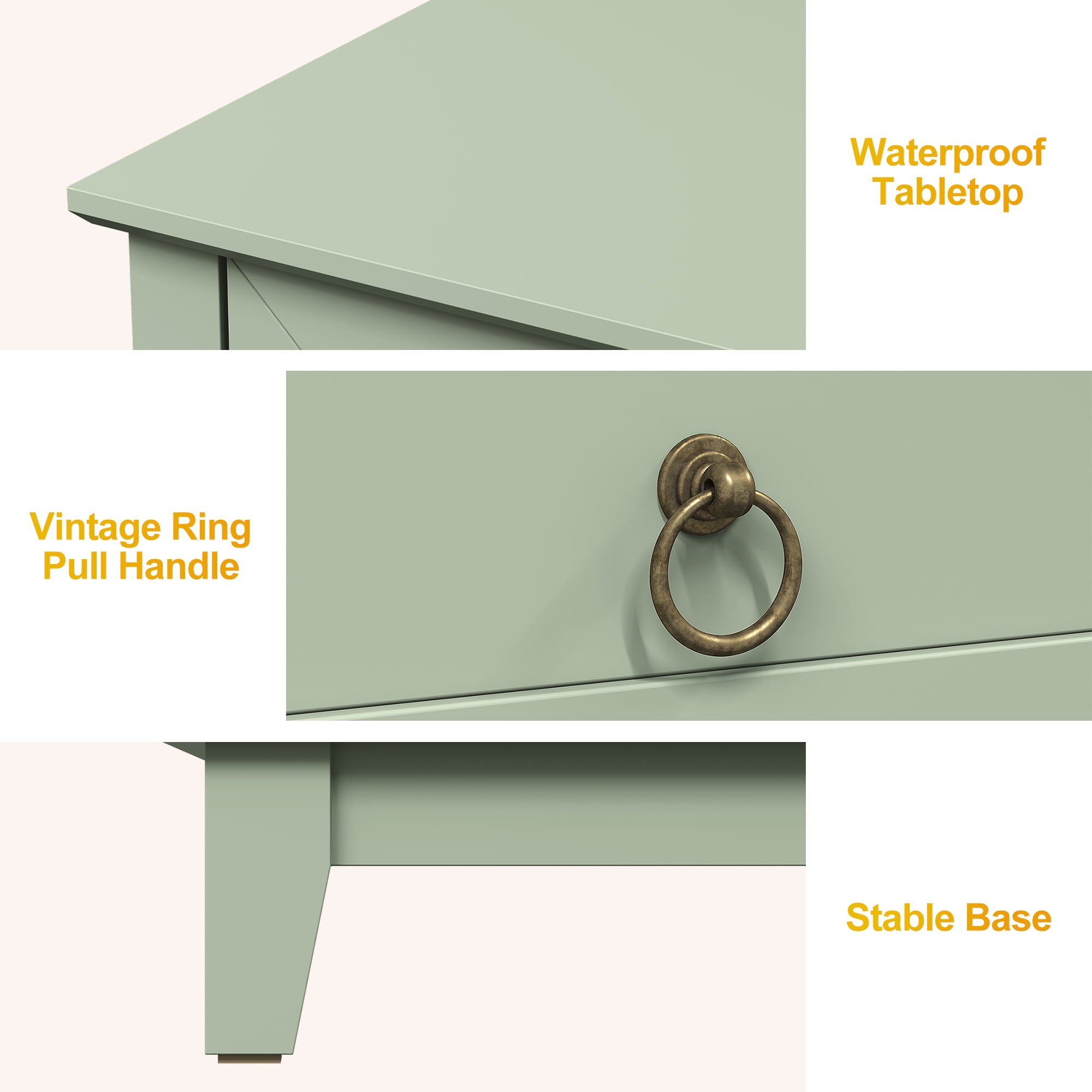 CozyHome Green Slim Night Stand: 3-Drawer Tall Wood Dresser, Space-Saving Bedside Table for Small Rooms, Bedroom, Nursery, or Dorm