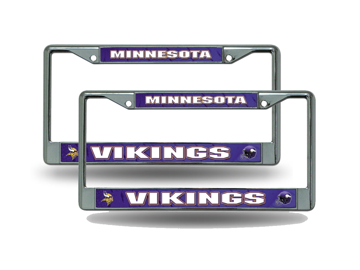 Minnesota SKOL Vikings NFL Chrome Metal (2) License Plate Frame Set 