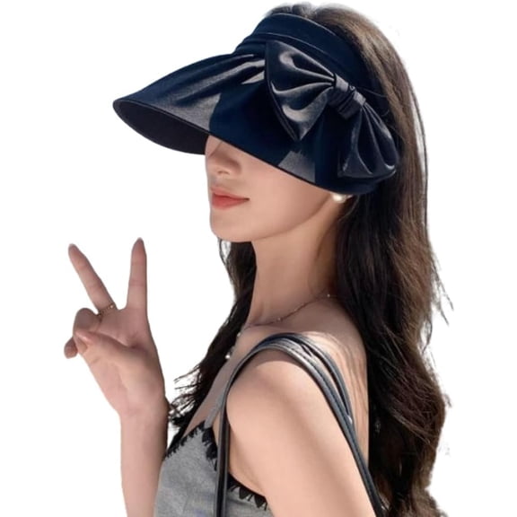 CoCoMangos Open Top Visor Hats for Women Sweet Bow Knot Pleated Wide Brim Sun Caps Summer UV Protection Solid Color Beach Hats 2026