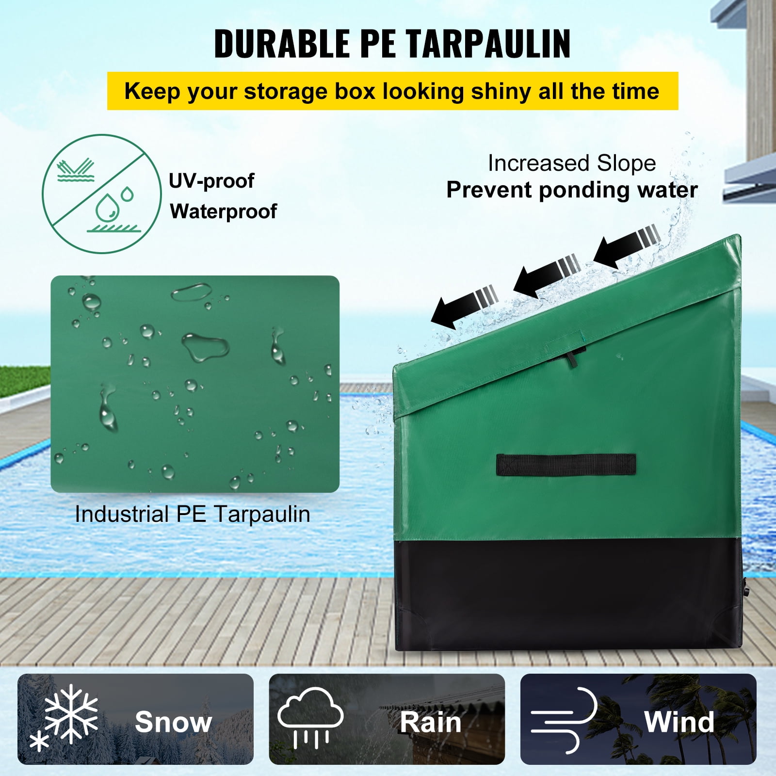 KFFKFF Outdoor Storage Box 230 Gallon Waterproof PE Deck Box with Galvanized Frame Patio Backyard Garden Portable Storage Containe for Boat, Yard, Patio (Green & Black)