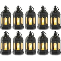 Sziqiqi Mini Lanterns Decorative for Centerpiece: 10pcs Hanging Small Black Lantern Bulk with Flickering LED Candles for Halloween Decorations, Wedding Decor, Christmas Table, Batteries Included