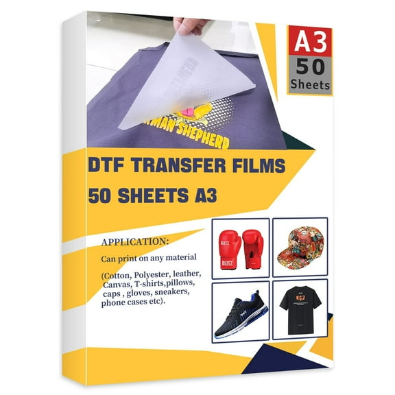 DTF Transfer Film 50 Sheets ，A3 (11.7" x 16.5") Transfer Film Glossy Clear PreTreat for Epson Inkjet Printer DTG Printer Direct Print On T Shirts Textile