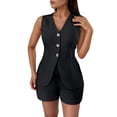 thumbnail image 2 of Short Sets for Women Sleeveless Tie Back V Neck Button Cardigan Vest and Shorts 2 Piece Matching Set Work Sets, 2 of 6