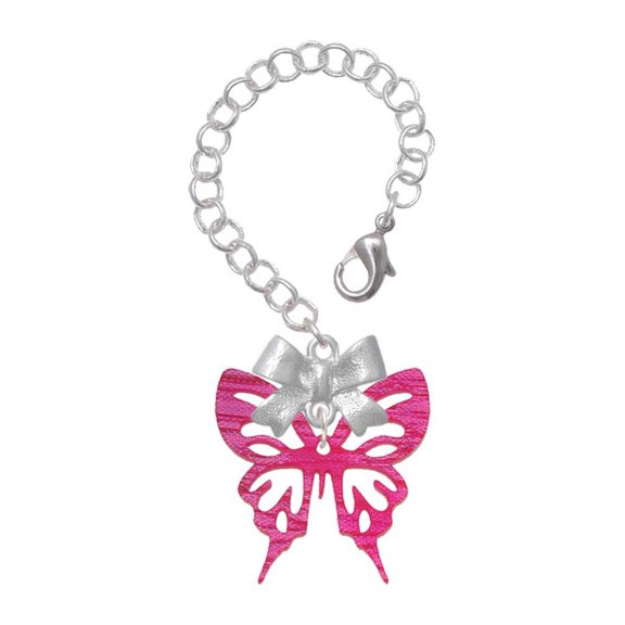 Delight Jewelry Acrylic Medium Cut Out Butterfly Magenta - Silvertone Bow Charm Accessory for Tumblers and Thermal Cups