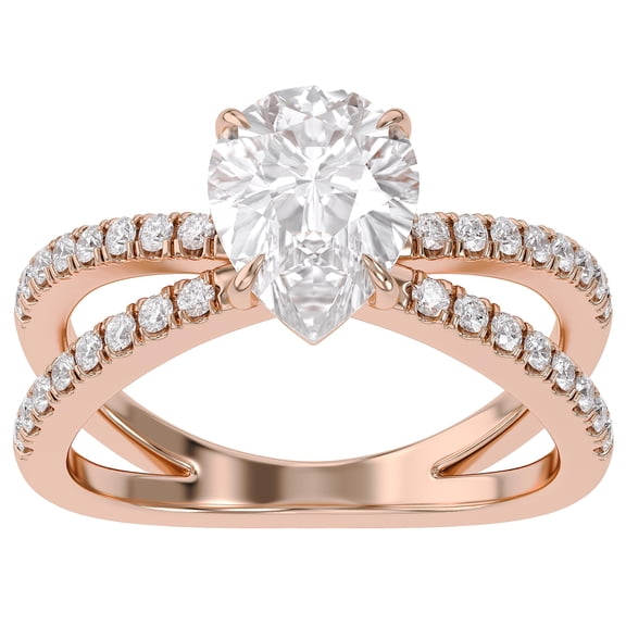 AFFY IGI Certified Criss Cross Solitaire Engagement Ring for Women, 1.85 Carat (ctw) Pear and Round Lab Grown Diamond Ring In 18K Solid Rose Gold F-G Color, VS-SI Clarity Jewelry Size-10