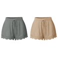 thumbnail image 1 of (2-Pack) Rinsvye Shorts for Women Casual Shorts for Women Elastic Waist Drawstring Yoga Women's Shorts Dressy Long Shorts Comfy Stretch Lace Summer Shorts for Women Trim Beach Linen Ruffle Shorts, 1 of 6