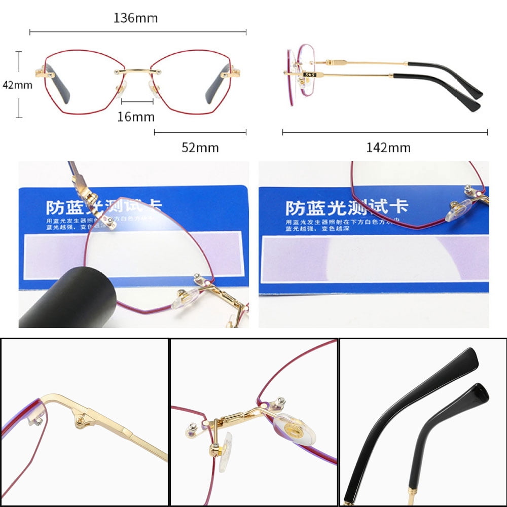 3 Pairs of Rimless Reading Glasses 3.00 for Women, Blue Light Blocking HD Presbyopic Eyeglasses, Gold Red Butterfly Metal Readers +3.00