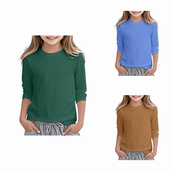 JAJAHO Girls Basic Tee Long Sleeve T Shirts For Kids Crew Neck Breathable Solid Color Base Layer Undershirts 3-16Y Trendy Tops