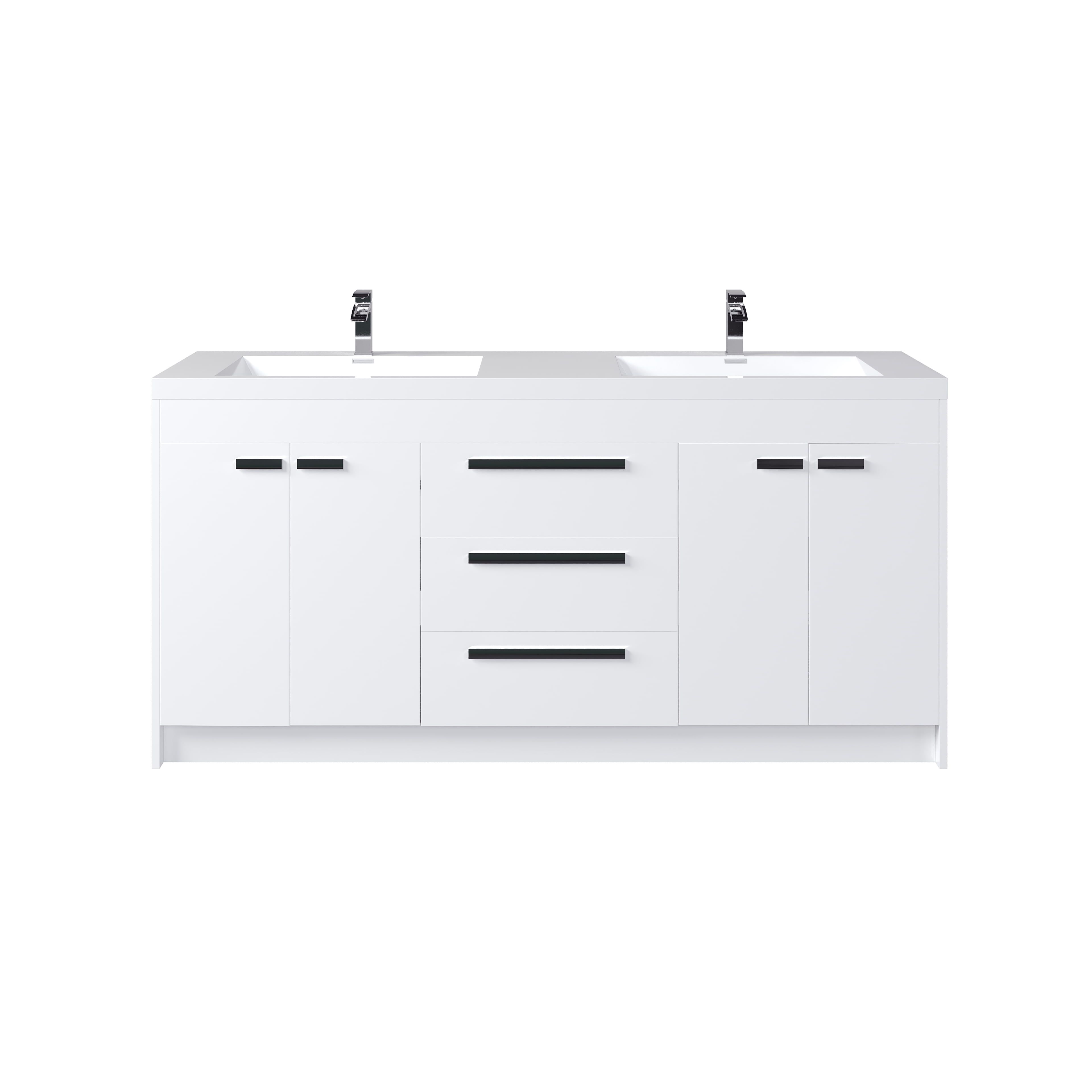 Eviva Lugano 72"W x 20"D White Double Sink Bathroom Vanity with White Acrylic Countertop and Integrated Sinks