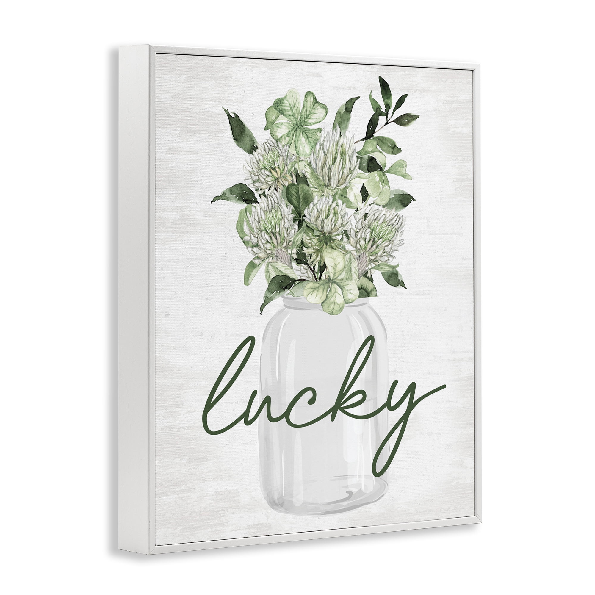Stupell Industries Lucky Spring Shamrocks Botanical & Floral Painting White Framed Art Print Wall Art, 24 x 30