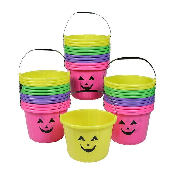 Fun Express Bulk 72 Pieces Neon Jack-O’-Lantern BPA-Free Plastic Trick-Or-Treat Buckets