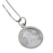 SILVER INSANITY Sterling Silver Framed .999 Pure Silver Miniature Walking Liberty Style Millenium Coin Charm Pendant with 18" Box Chain Necklace