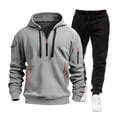 thumbnail image 2 of Ettsollp 2Pcs/Set Men Sweatshirt Pants Set Hooded Drawstring Long Sleeve Sport Tops Elastic Waist Long Pants Set Solid Color Baggy Tracksuit, 2 of 8