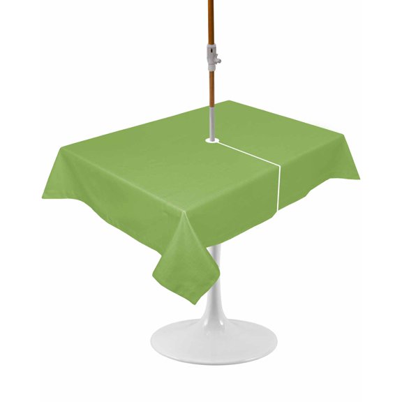 Outdoor Table Cloth with Umbrella Hole and Zipper, Green Waterproof Rectangle Tablecloth 60"x102", Solid Color Simple Abstract Fashion Light Color Washable Table Cover for Outside Party Patio Picnic