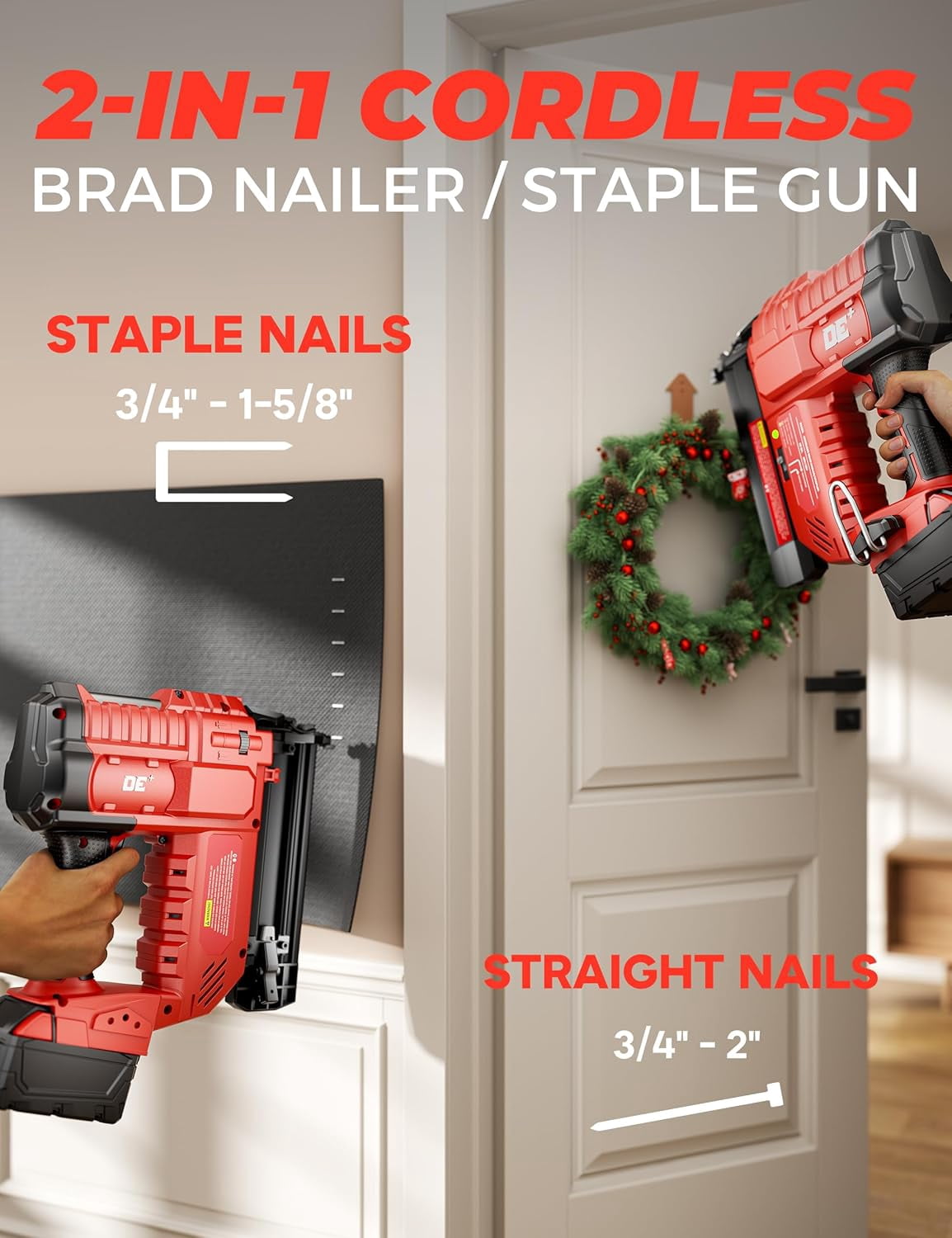 18V Cordless 18GA Brad Nailer, 2 in 1 Electric Stapler Gun for Milwaukee 18V Battery (Bare Tool)