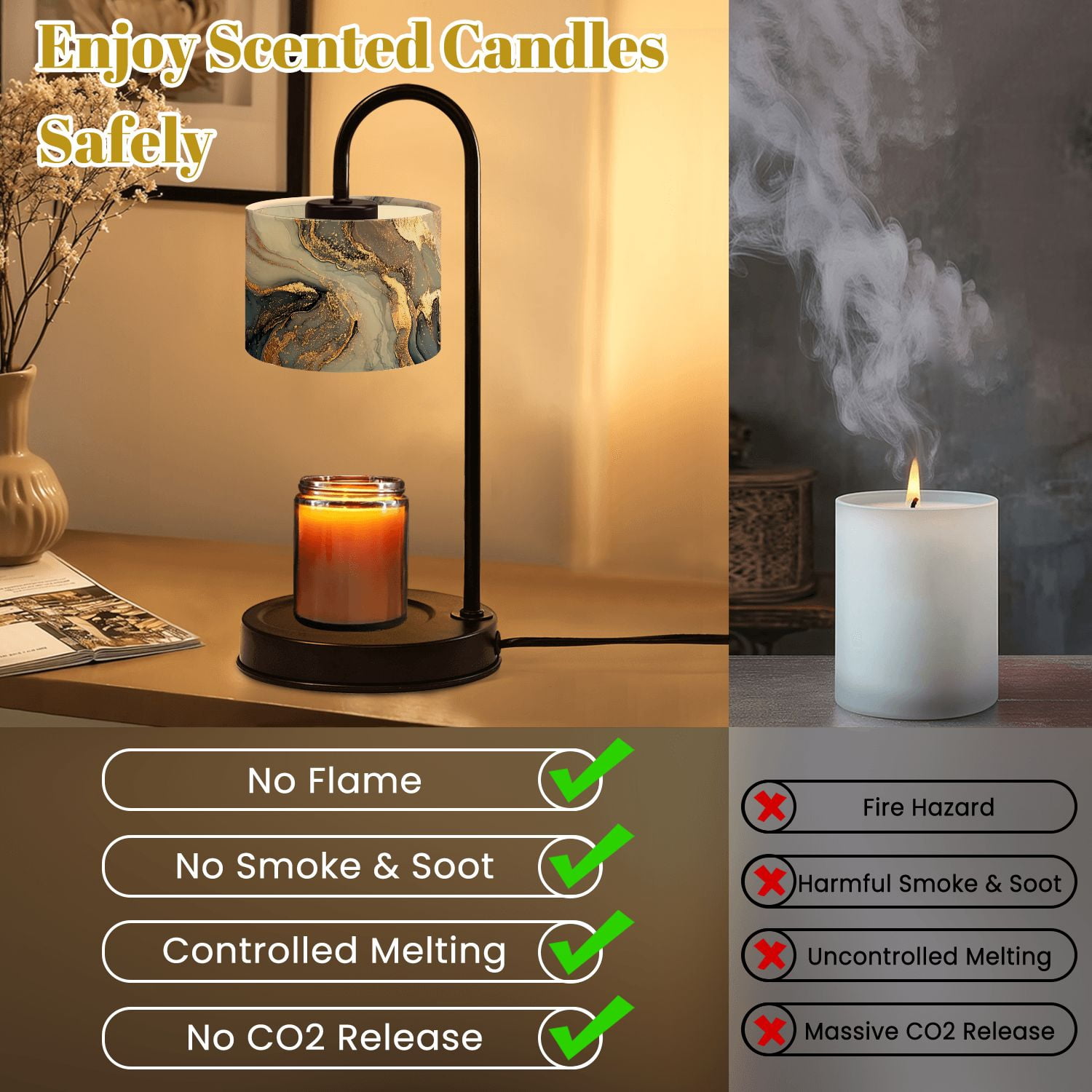 Candle Warmer Lamp with Timer Dimmer Luxury abstract fluid art alcohol ink technique mixture dark Candle Lamp Warmer for Jar Candle with 4 Bulbs Gifts for Women House Warming Gifts