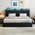 thumbnail image 3 of King Bed with LED Lights and Lift-Up Storage, Velvet Upholstered Platform Frame Features Power Outlets & Hydraulic Base, No Box Spring, Black, 3 of 10