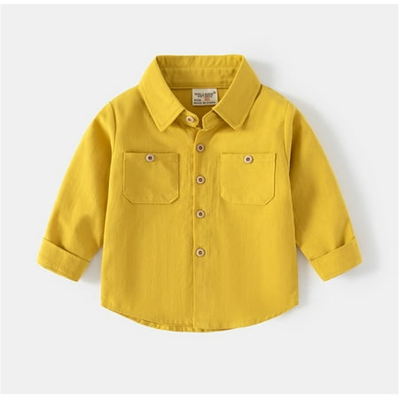 

Quealent Kids Children Toddler Baby Boys Long Sleeve Cotton Patchwork Gentleman Solid Shirt Youth Boys Long Sleeve Thermal Yellow 3-4 Years