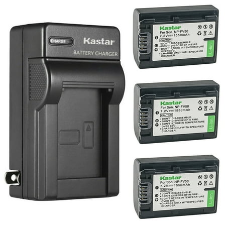 Kastar 3-Pack Battery and AC Wall Charger Replacement for Sony NP-FV30 NP-FV40 NP-FV50 NP-FV70 NP-FV70A NP-FV90 NP-FV100 Battery Sony BC-TRV BC-VH1 AC-VQH10 Charger