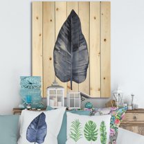 Designart 'Blue Leaf Watercolour On White Background' Traditional Print on Natural Pine Wood