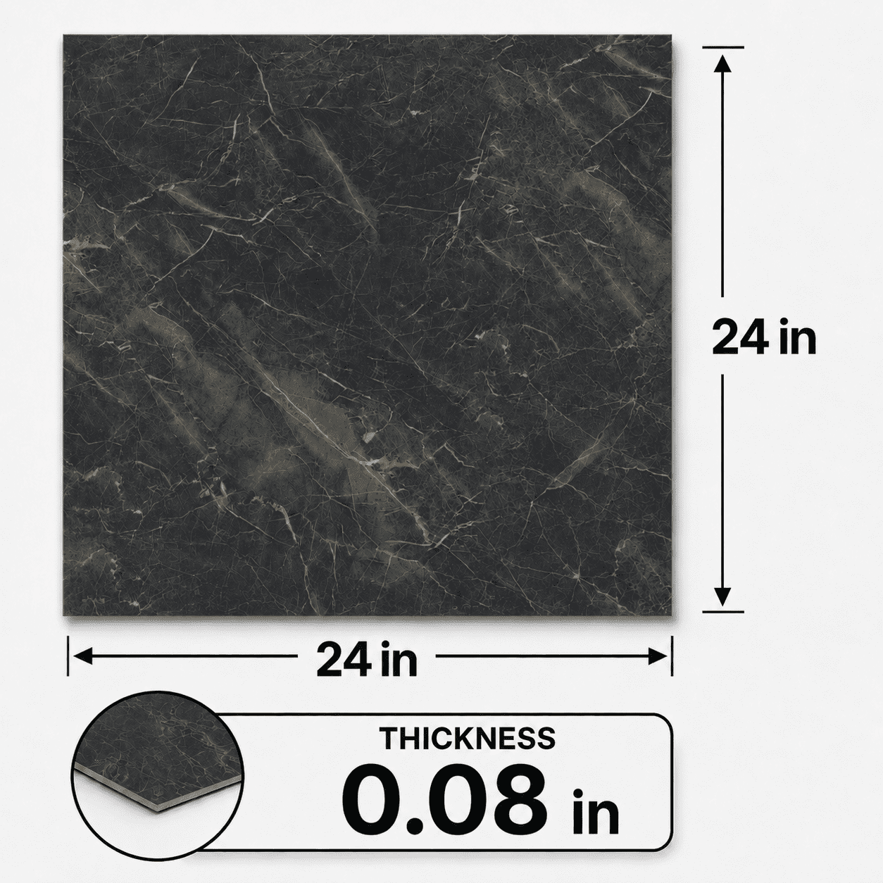 Peel and Stick PVC Vinyl Flooring 20-Pack 24x24 Inch, Self-Adhesive Floor Tiles and Waterproof Flooring for Home Kitchen Bathroom, Black Marble Pattern