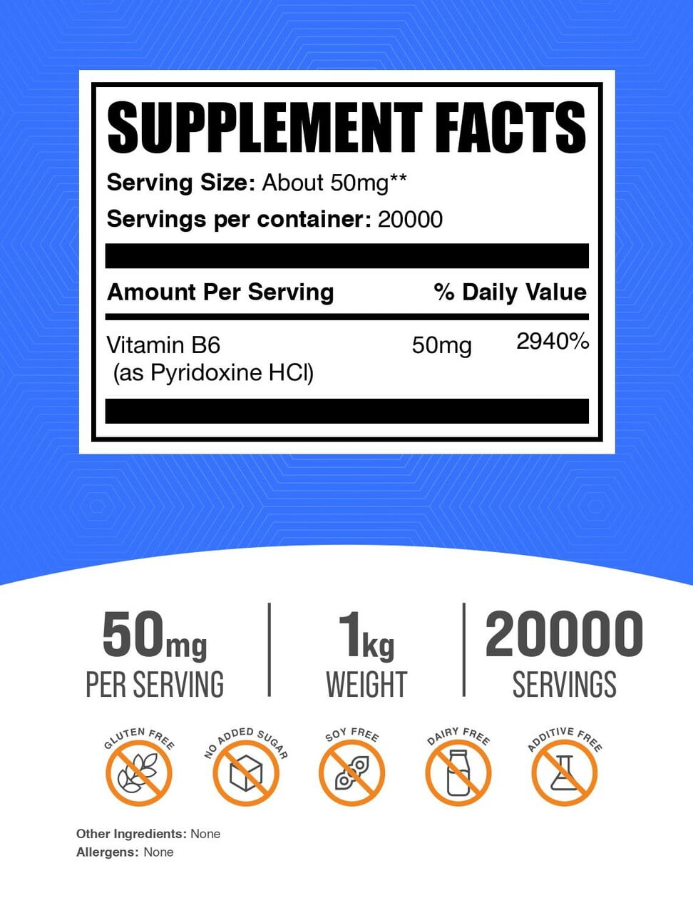 BulkSupplements Pyridoxine Hydrochloride (Vitamin B6) Powder - 1 Kilogram (2.2 lbs)
