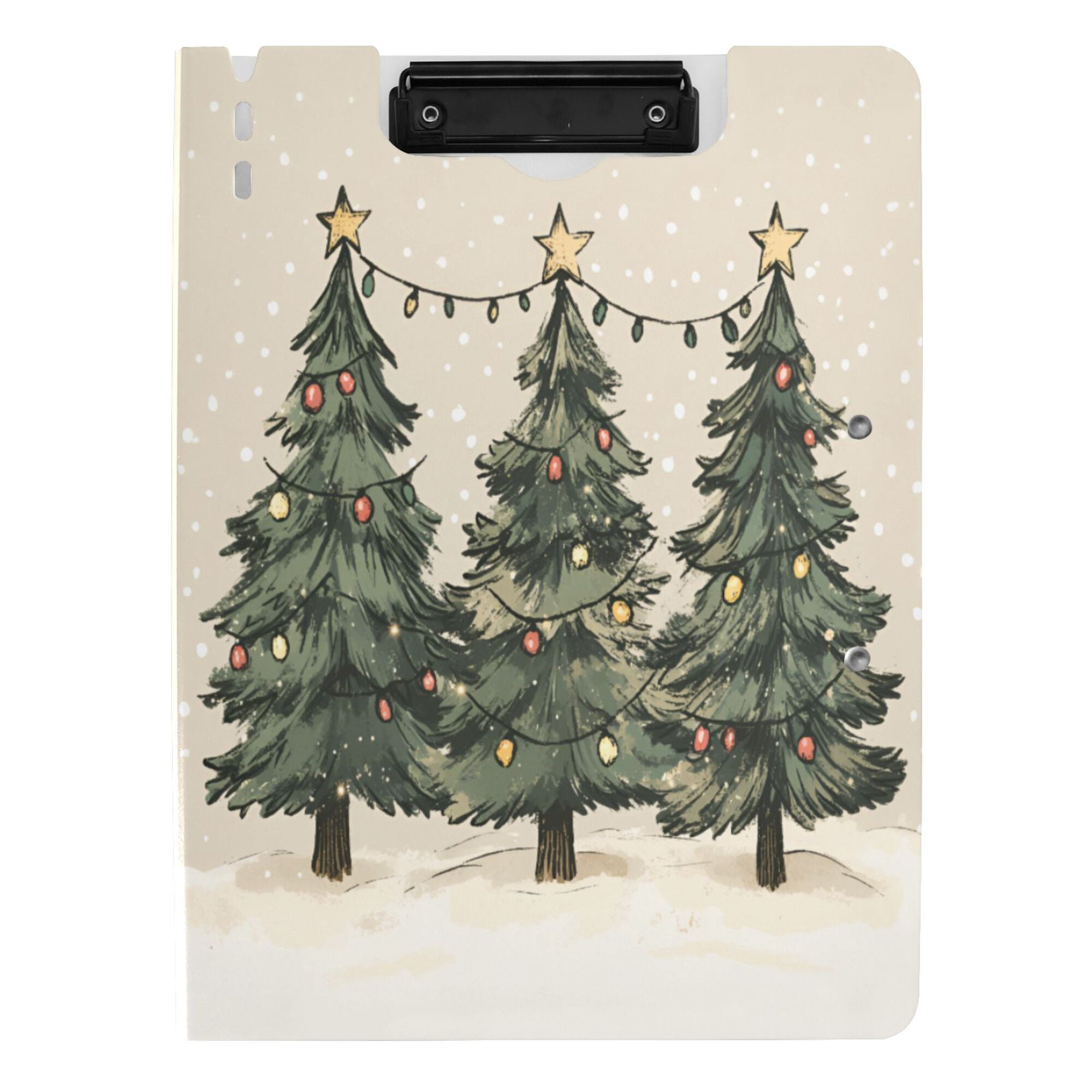 FORMRS A4 Clipboard Folder with Pen Holder Horizontal Foldable School Office Binder, Christmas Stars