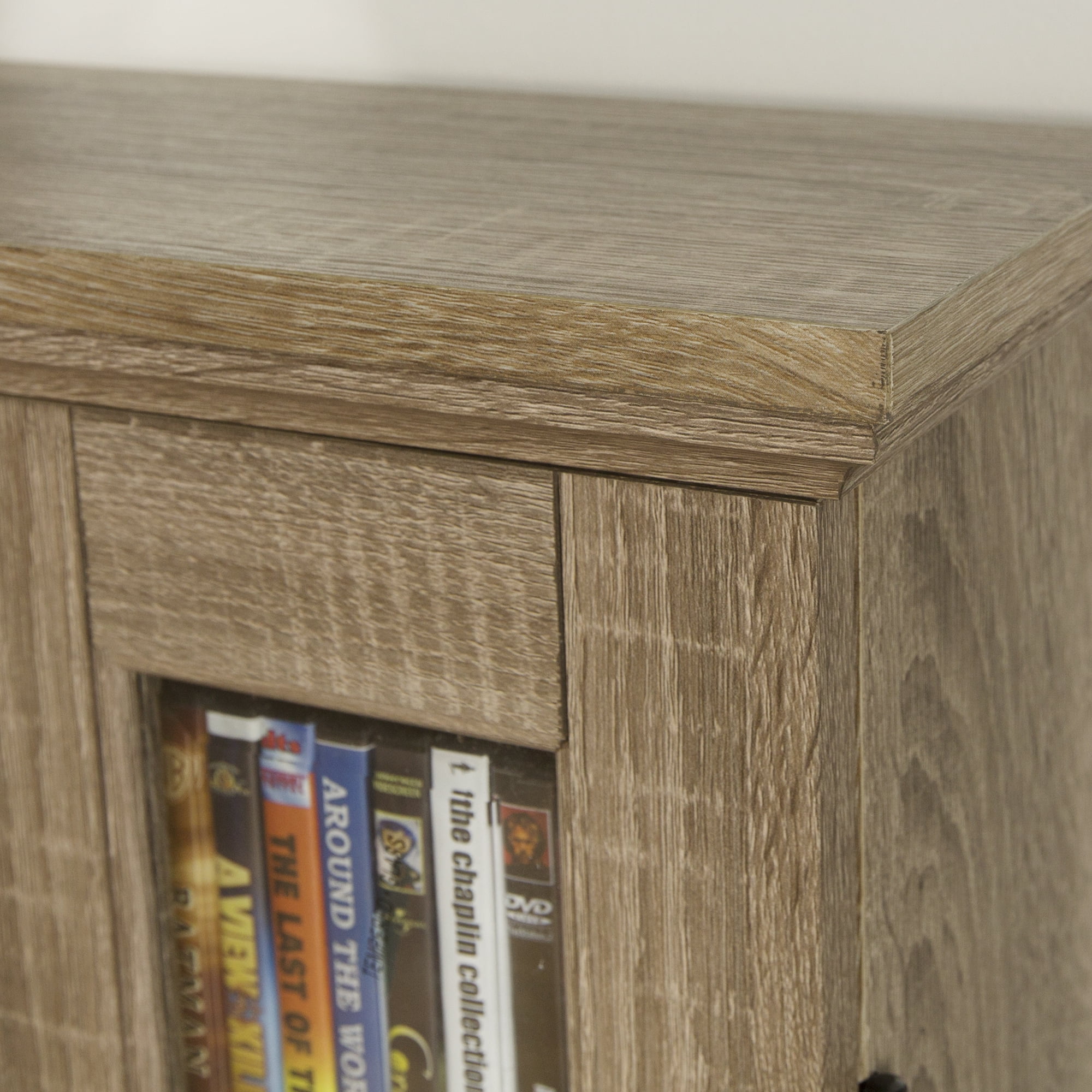 Walker Edison CD, DVD, Blu-Ray Driftwood Media Tower Storage Cabinet