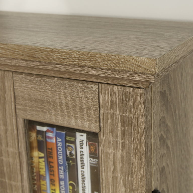 Walker Edison Glass Doors Furniture, Driftwood Media Tower Storage