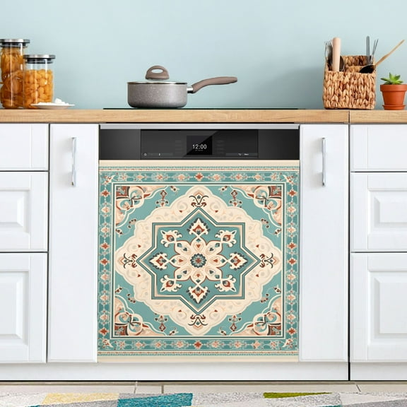 Mandala Bohomia Flower Blue Magnetic Dishwasher Cover Magnet Refrigerator Dishwashers Sticker Kitchen Decorative Art Panel Decal 23"x26"