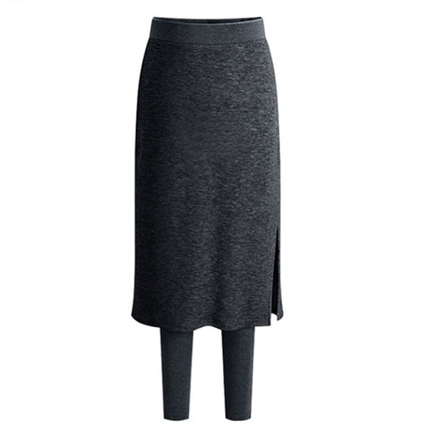 Pantalones tipo falda con leggings gruesos y afelpados para mujer: ropa informal cálida para el invierno, tallas L-XXXXL con detalles de cintura/cadera/longitud; lavables a mano y a máquina